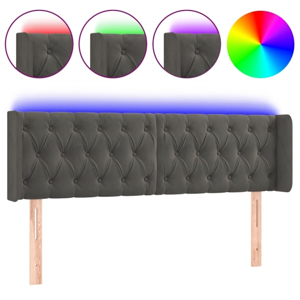 vidaXL Sänggavel LED mörkgrå 147x16x78/88 cm sammet Grå