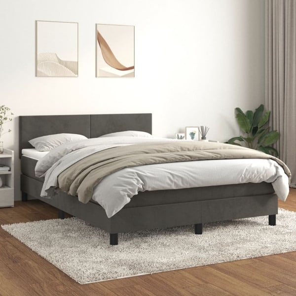 vidaXL Ramsäng med madrass mörkgrå 140x200 cm sammet Grå