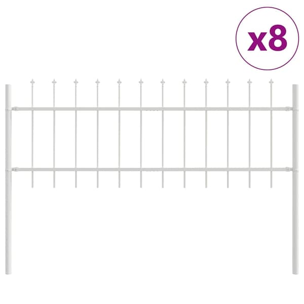 vidaXL Trädgårdsstängsel 8 pcs Vit 13,6 x 0,6 m Pulverlackerad stål Vit