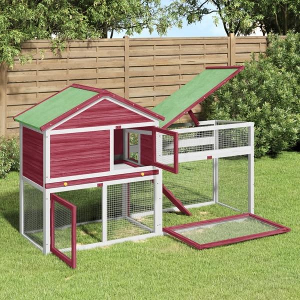 vidaXL Kaninbur röd 185,5x60,5x109,5 cm massiv furu Röd