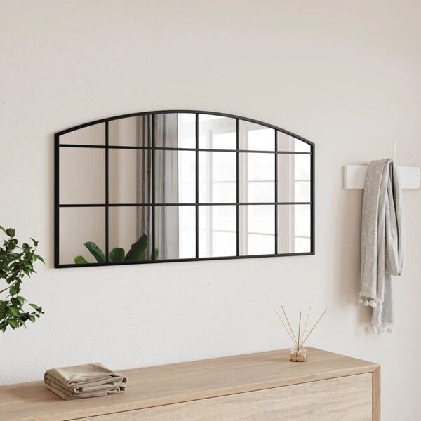 vidaXL Väggspegel svart 100x50 cm bågformad järn Svart