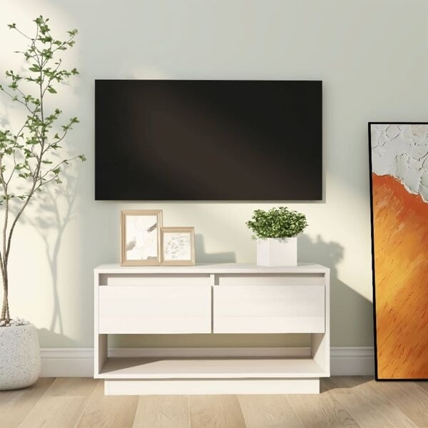 vidaXL Tv-bänk vit 74x34x40 cm massiv furu Vit