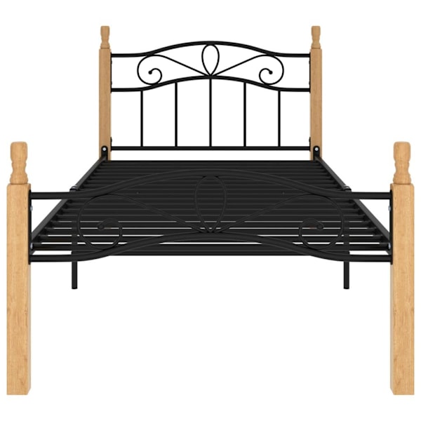 vidaXL Sängram svart metall och massiv ek 100x200 cm Svart