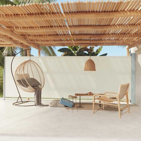 vidaXL Infällbar sidomarkis 180x600 cm gräddvit Creme