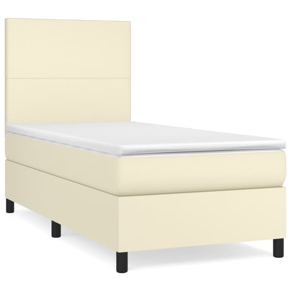 vidaXL Ramsäng med madrass gräddvit 90x200cm konstläder Kräm