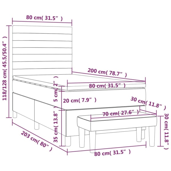 vidaXL Ramsäng med madrass mörkgrå 80x200 cm tyg Grå