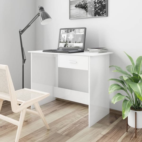 vidaXL Skrivbord vit högglans 100x50x76 cm konstruerat trä Vit