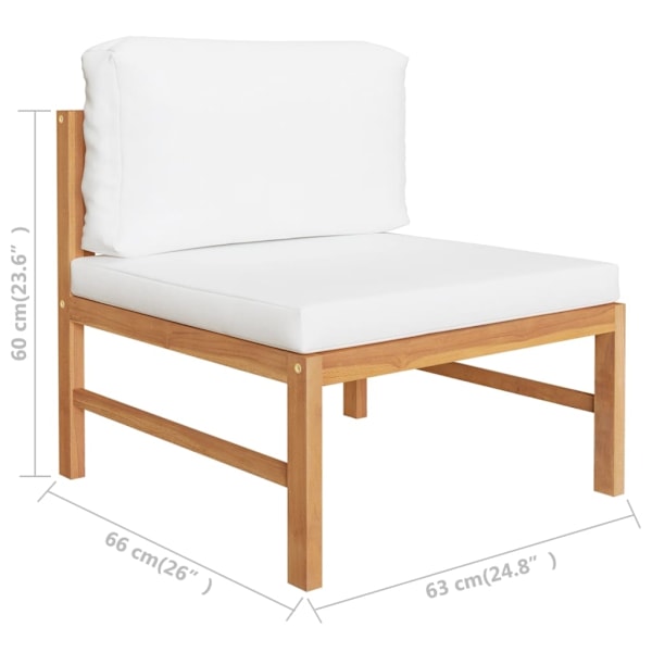 vidaXL Mittensoffa med gräddvita dynor massiv teak Creme