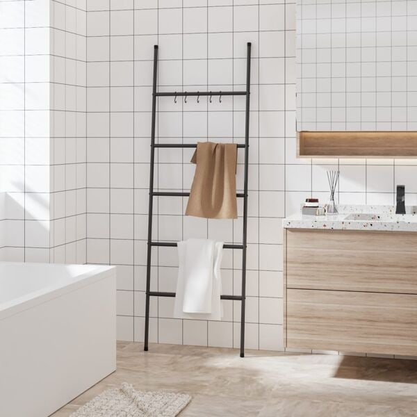vidaXL Handduksstege med 5 nivåer svart 58x175 cm järn Svart