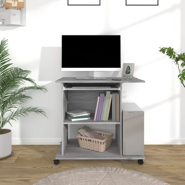 vidaXL Datorbord grå sonoma-ek 80x50x75 cm konstruerat trä Grå