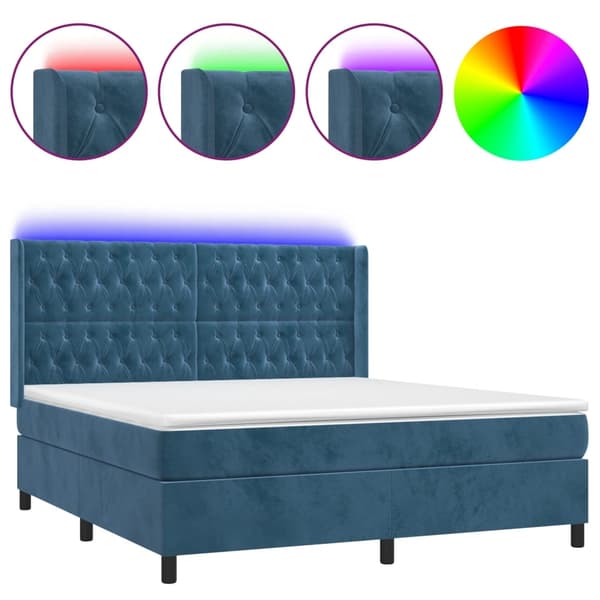 vidaXL Ramsäng med madrass & LED mörkblå 160x200 cm sammet Blå