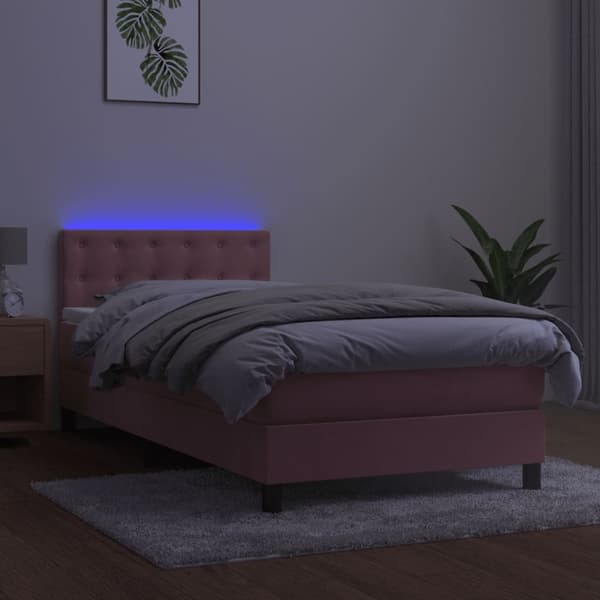 vidaXL Ramsäng med madrass rosa & LED 90x190 cm sammet Rosa