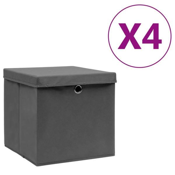 vidaXL Förvaringslådor med lock 4 st 28x28x28 cm grå grå