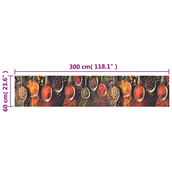 vidaXL Köksmatta maskintvättbar sked & kryddor 60x300 cm sammet Flerfärgsdesign