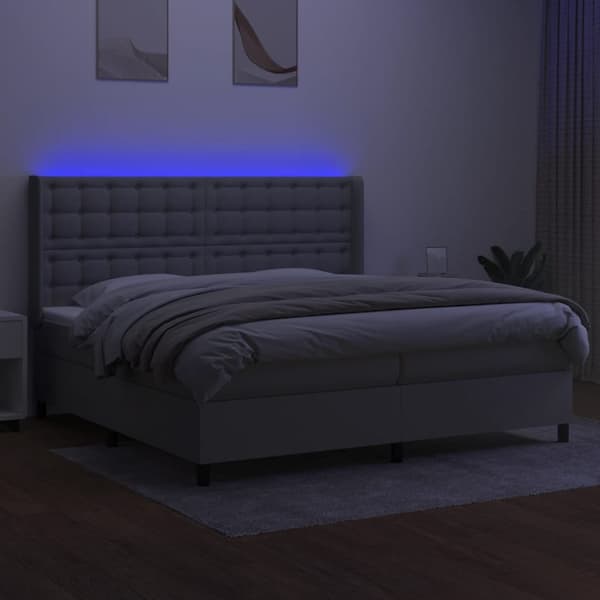 vidaXL Ramsäng med madrass & LED ljusgrå 200x200 cm tyg Grå