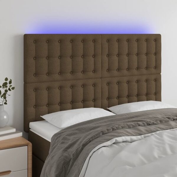 vidaXL Sänggavel LED mörkbrun 144x5x118/128 cm tyg Brun