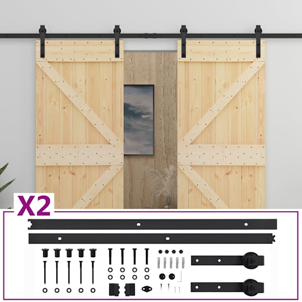 vidaXL Skjutdörr med beslag 90x210 cm massiv furu Brun