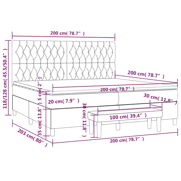 vidaXL Ramsäng med madrass mörkgrön 200x200 cm sammet Grön
