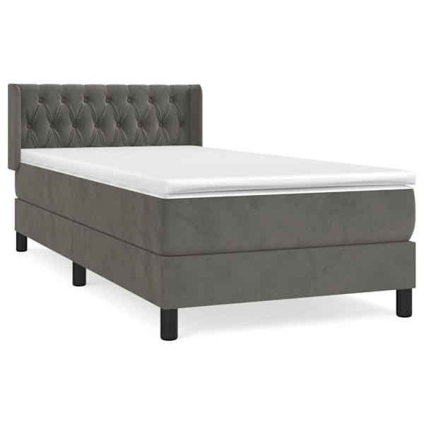 vidaXL Ramsäng med madrass mörkgrå 90x190 cm sammet Grå