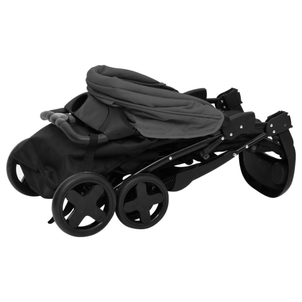 vidaXL Barnvagn 2-i-1 mörkgrå och svart stål grå