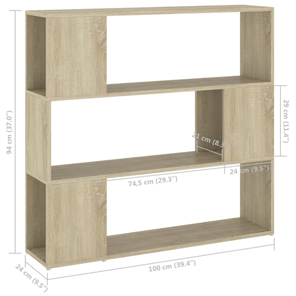 vidaXL Bokhylla Rumsavdelare sonoma-ek 100x24x94 cm Brun