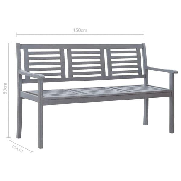 vidaXL Trädgårdsbänk 3-sits med dyna 150 cm eukalyptusträ grå grå