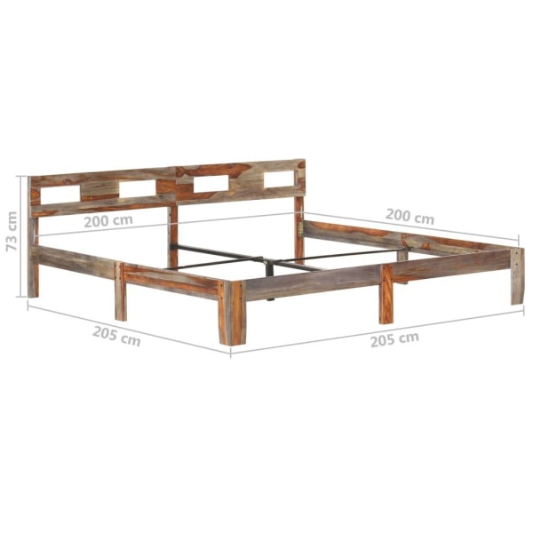 vidaXL Sängram massivt sheshamträ 200x200 cm grå