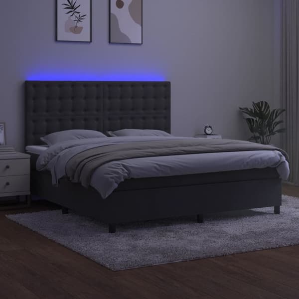 vidaXL Ramsäng med madrass & LED mörkgrå 180x200 cm sammet Grå