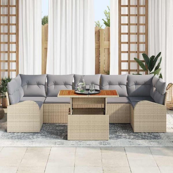 vidaXL Trädgårdsoffset 8 st beige och ljusgrå Beige