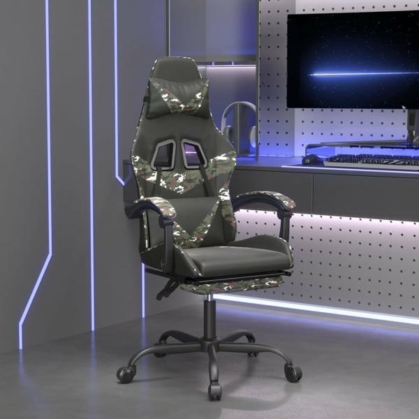 vidaXL Snurrbar gamingstol med fotstöd svart kamouflage konstläder Grön
