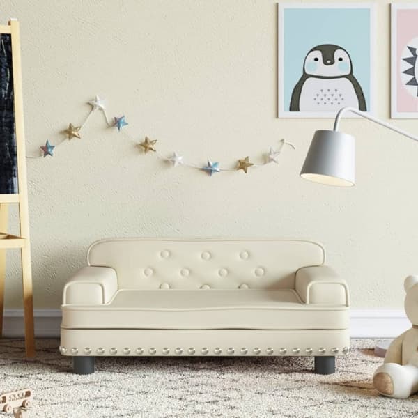 vidaXL Barnsoffa gräddvit 70x45x30 cm konstläder Kräm