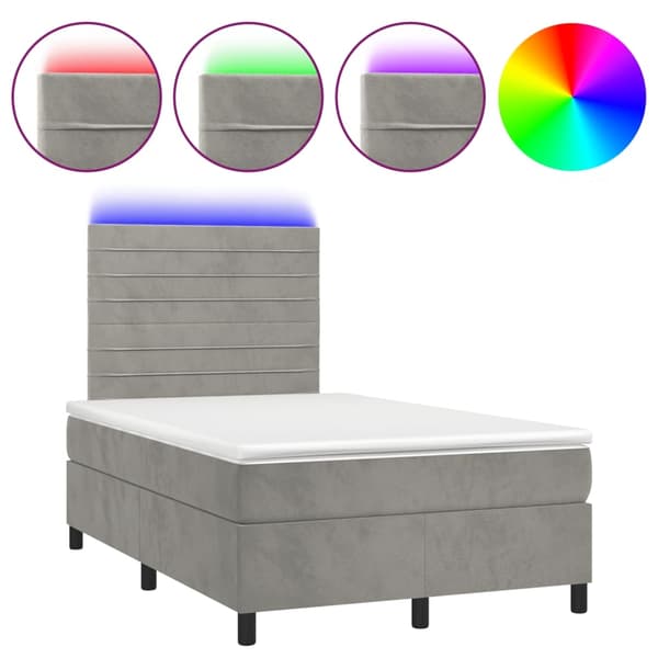 vidaXL Ramsäng med madrass & LED ljusgrå 120x190 cm sammet Grå
