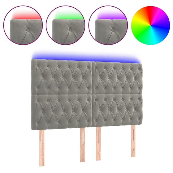 vidaXL Sänggavel LED ljusgrå 160x7x118/128 cm sammet Grå