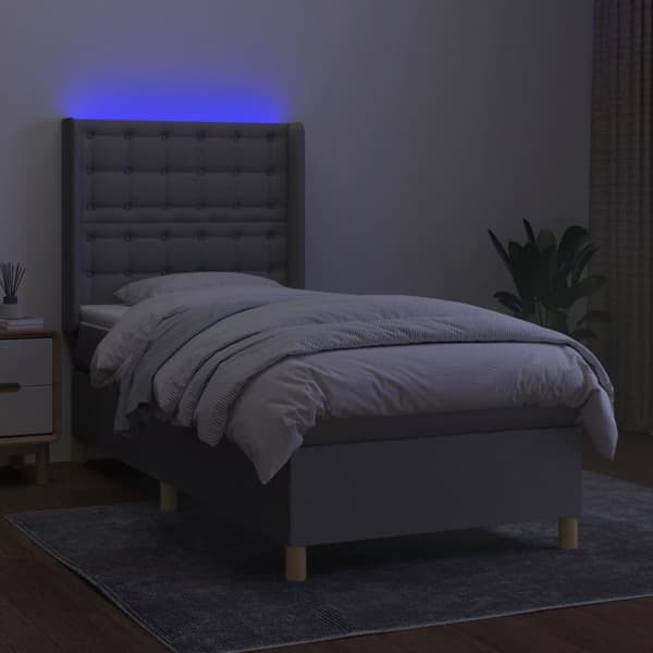 vidaXL Ramsäng med madrass & LED ljusgrå 90x200 cm tyg Grå