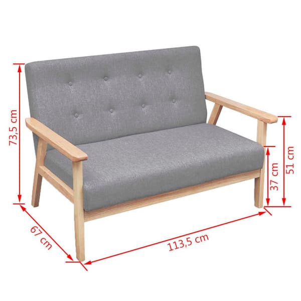 vidaXL Soffgrupp 2 delar tyg ljusgrå grå