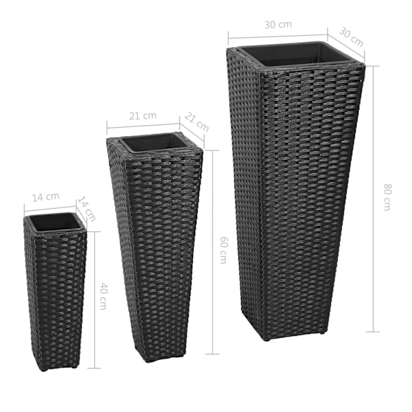 vidaXL Blomkruka konstrotting svart 3-pack Svart