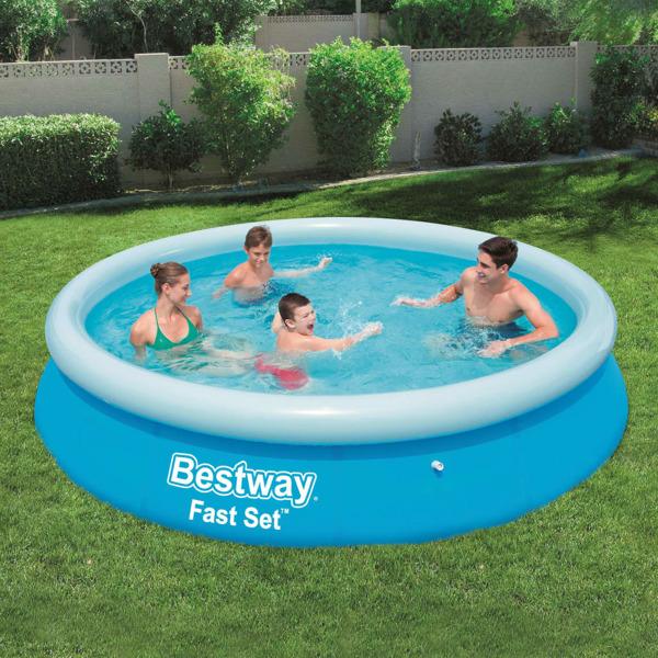 Bestway Pool uppblåsbar Fast Set rund 366x76 cm 57273 Blå
