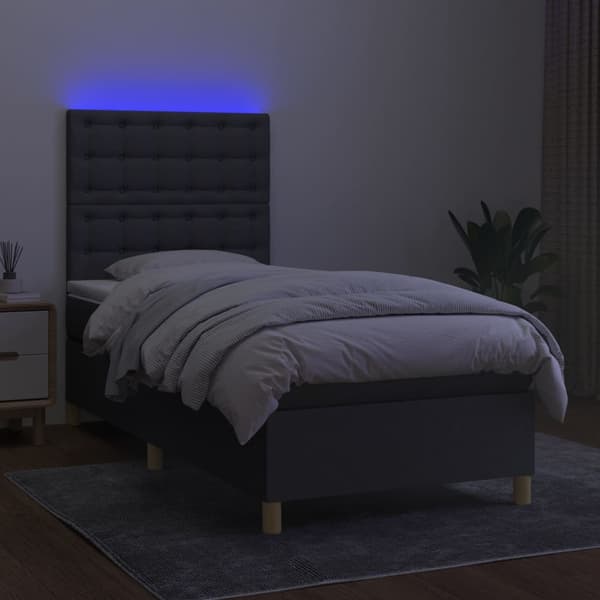 vidaXL Ramsäng med madrass & LED mörkgrå 100x200 cm tyg Grå