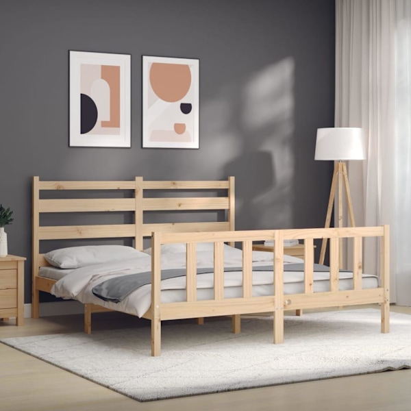 vidaXL Sängram med huvudgavel massivt trä Brun