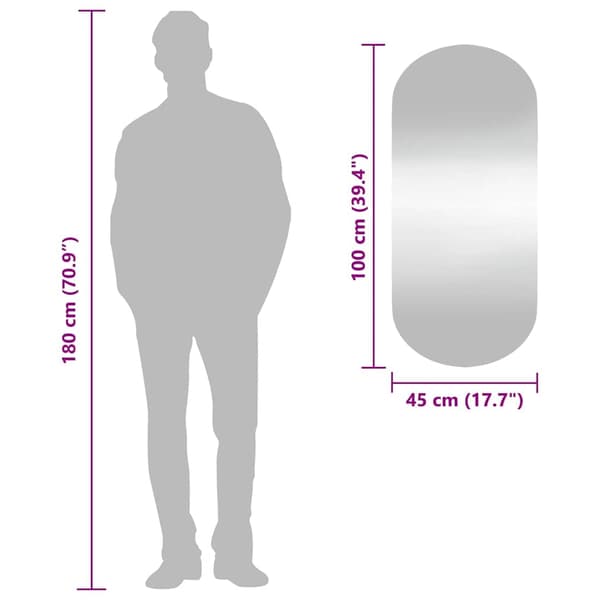 vidaXL Väggspegel 45x100 cm glas oval Silver