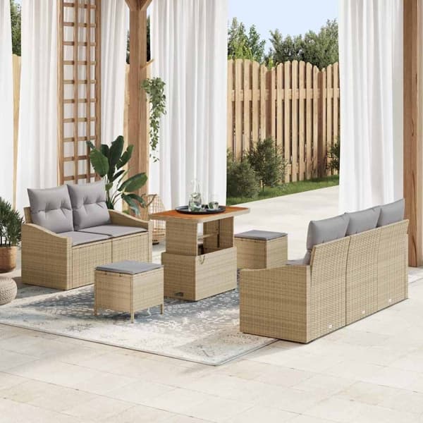 vidaXL Trädgårdsoffset 8 st Beige konstrotting Beige