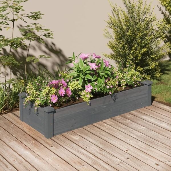 vidaXL Odlingslåda med foder grå 120x45x25 cm massivt granträ Grå