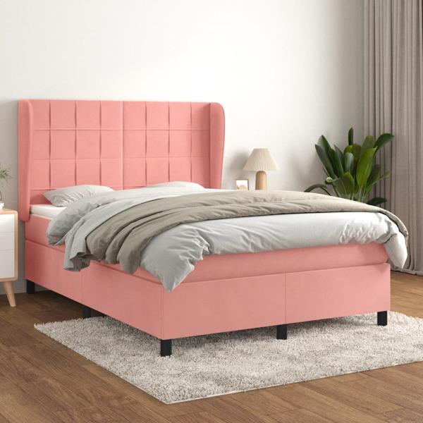 vidaXL Ramsäng med madrass rosa 140x190 cm sammet Rosa