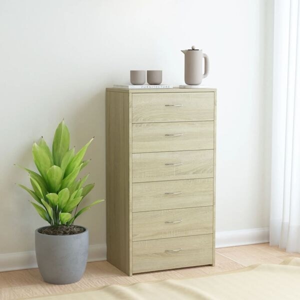 vidaXL Skänk med 6 lådor sonoma-ek 50x34x96 cm konstruerat trä Brun