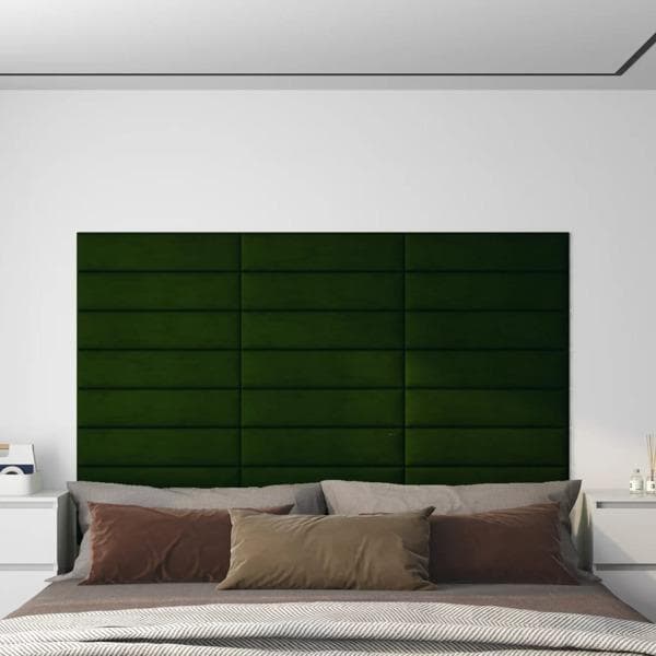 vidaXL Väggpaneler 12 st mörkgrön 60x15 cm sammet 1,08 m² Grön