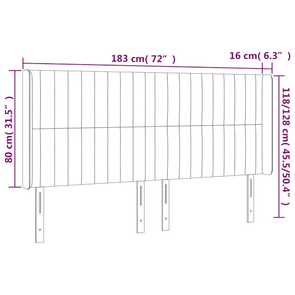 vidaXL Sänggavel LED ljusgrå 183x16x118/128 cm tyg Grå
