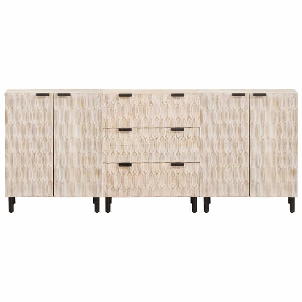 vidaXL Sideboard 3 st 60 x 33 x 75 cm Massivt mangoträ Vit