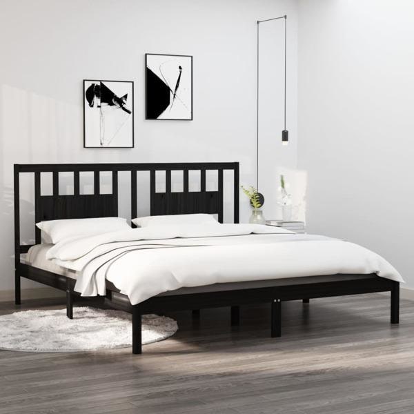 vidaXL Sängram svart massiv furu 200x200 cm Svart