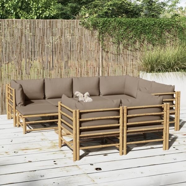 vidaXL Loungegrupp 10 delar taupe dynor bambu Brun