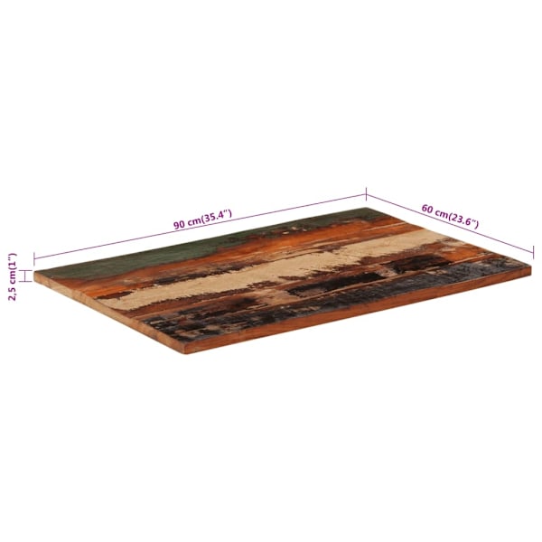 vidaXL Rektangulär bordsskiva 60x90 cm 25-27 mm massivt återvunnet trä multifärg